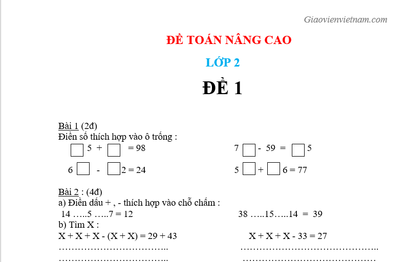 Toán Nâng Cao Lớp 2 Giữa Học Kì 1 Gallery 2