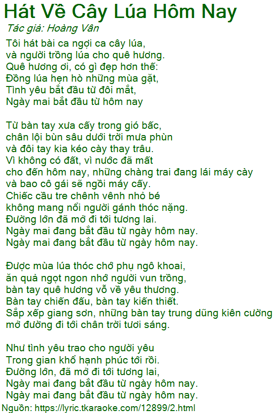 Tôi hát bài ca ngợi cây lúa