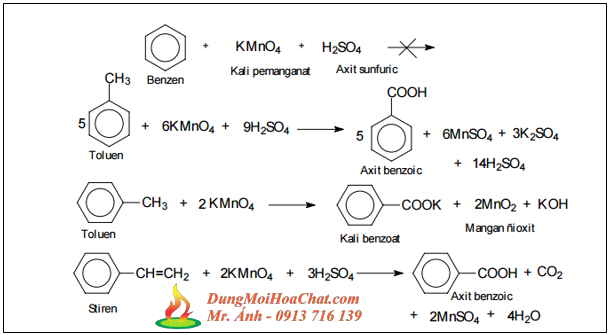 Phản ứng Toluen + KMnO4 đun nóng