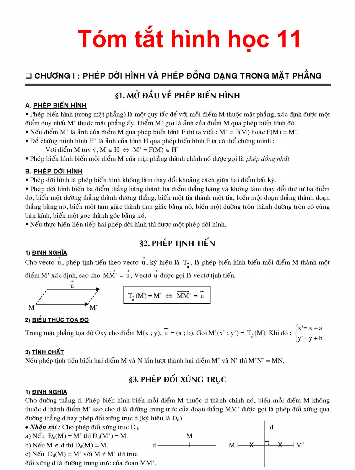 Tóm tắt kiến thức Toán Hình 11 PDF