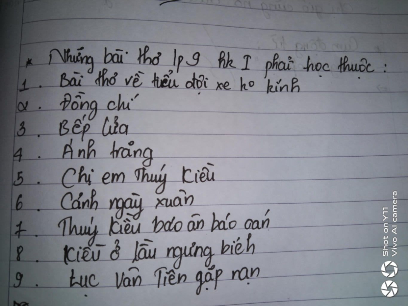 Tổng hợp các bài thơ lớp 9 học kỳ 1