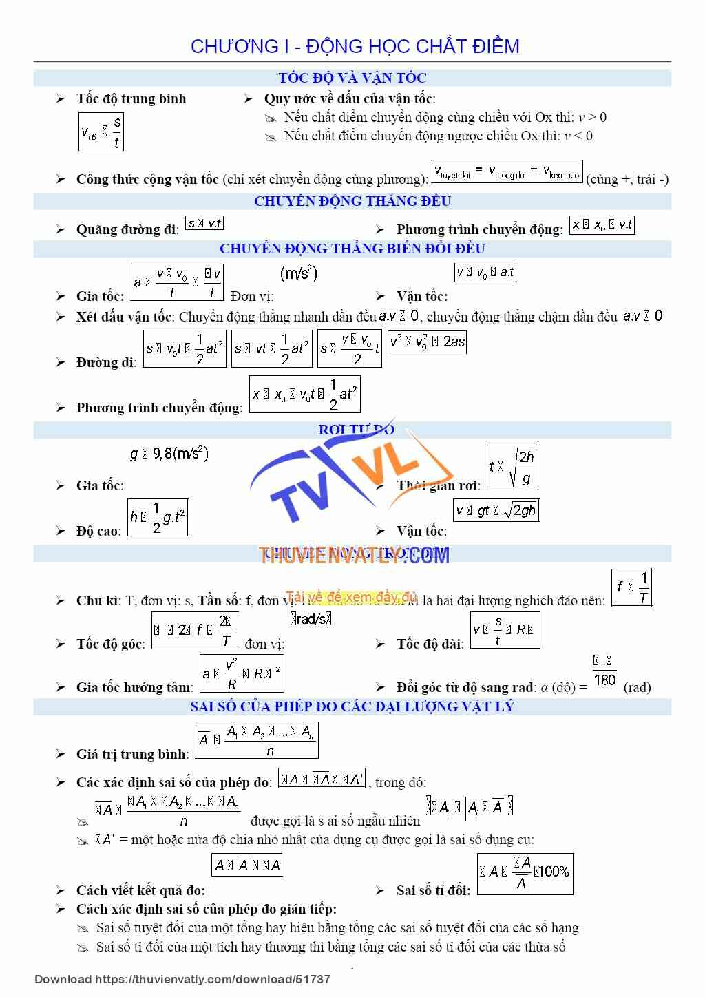 Tổng hợp công thức Lý 10 học kì 2