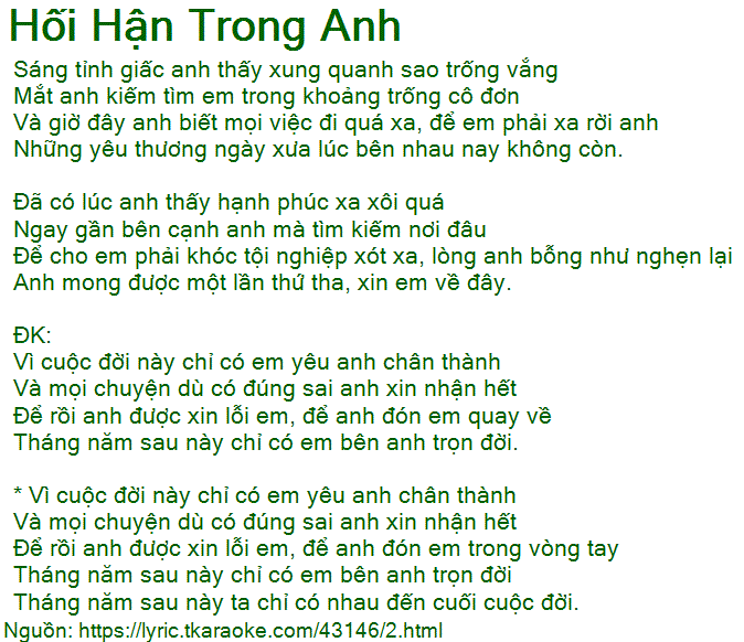 Lời Bài Hát Hối Hận Trong Anh Gallery 1