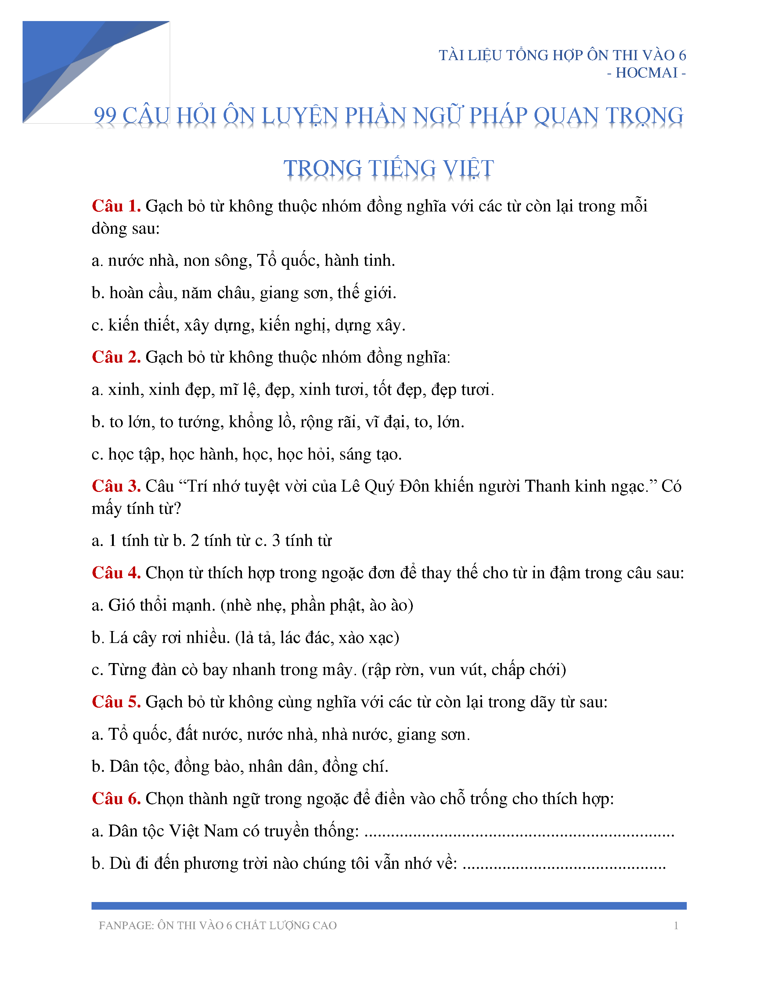 Tổng hợp Ngữ Pháp Tiếng Việt