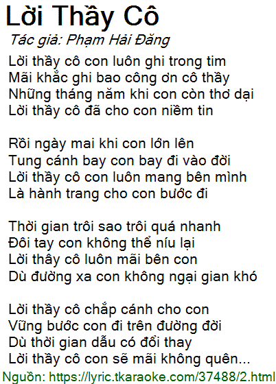 Lời Thầy Cô Lyric Gallery 1