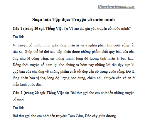 Trả lời câu hỏi bài truyện cổ nước mình