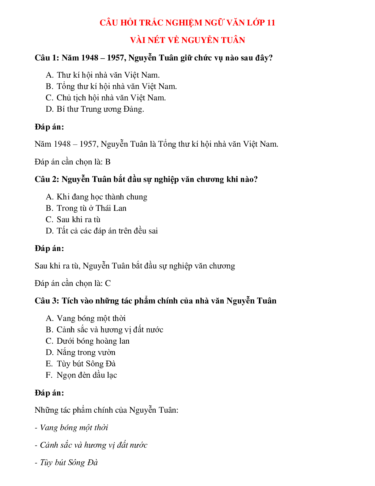 Trắc nghiệm Chữ người tử tù - Kiểm tra kiến thức của bạn