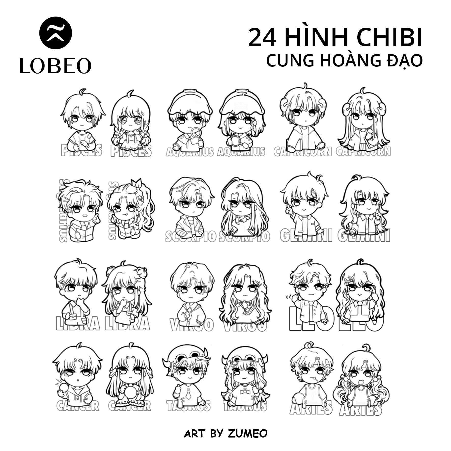 Tranh Tô Màu Anime 12 Cung Hoàng Đạo