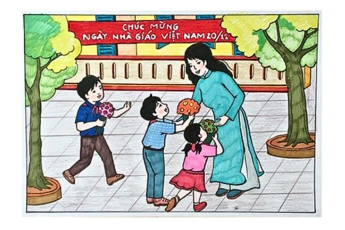 Tranh vẽ ngày 20-11 của học sinh lớp 8
