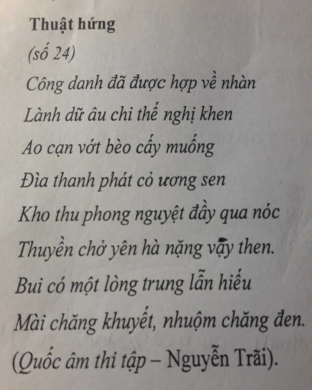 Cảm nhận về lối sống thanh nhàn của Nguyễn Trãi qua Thuật hứng 24