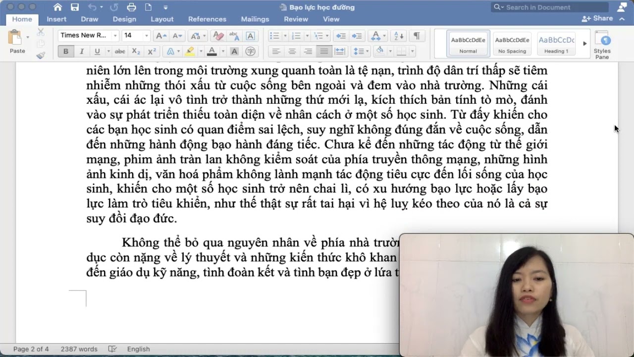 Suy nghĩ của em về bạo lực học đường