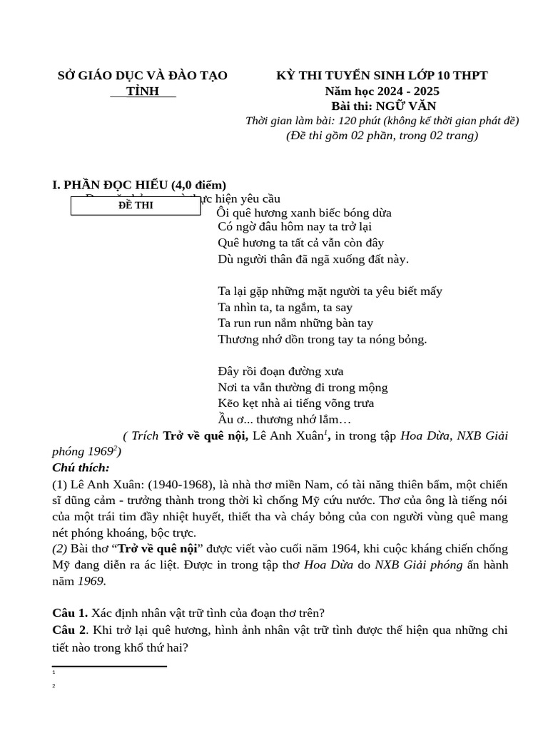 Trở Về Quê Nội Đọc Hiểu