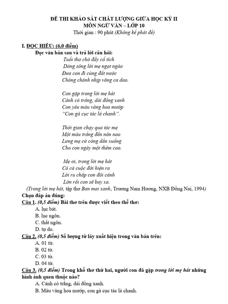 Trong Lời Mẹ Hát Đọc Hiểu