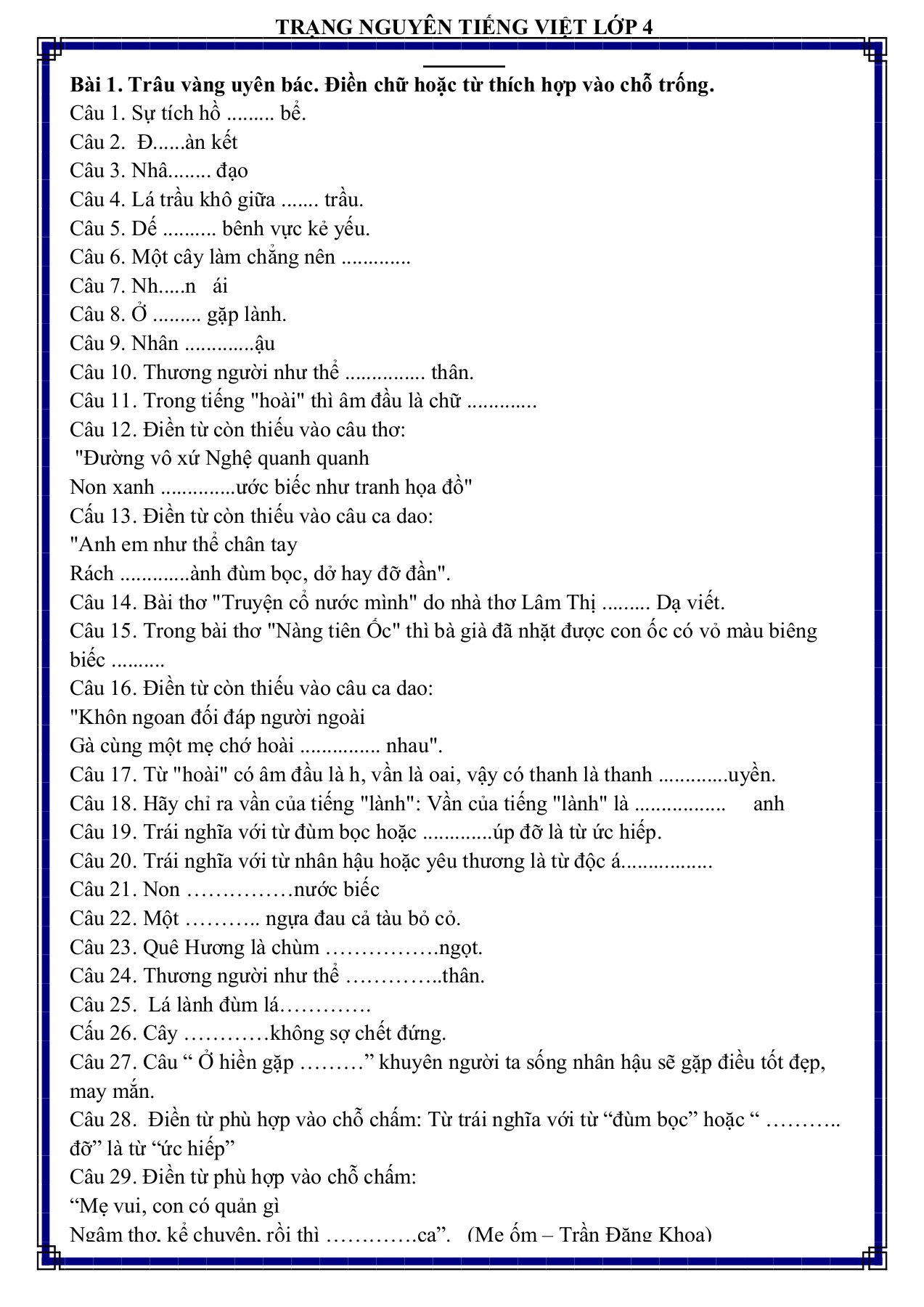 Từ nào dưới đây chứa tiếng có âm đệm?