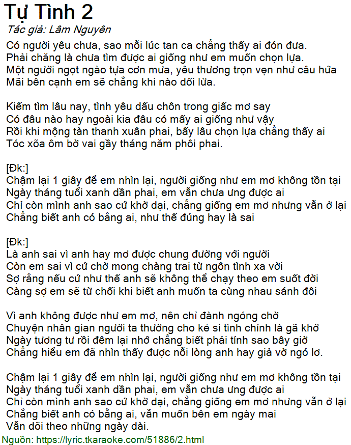 Tự Tình 2 Lời Bài Hát