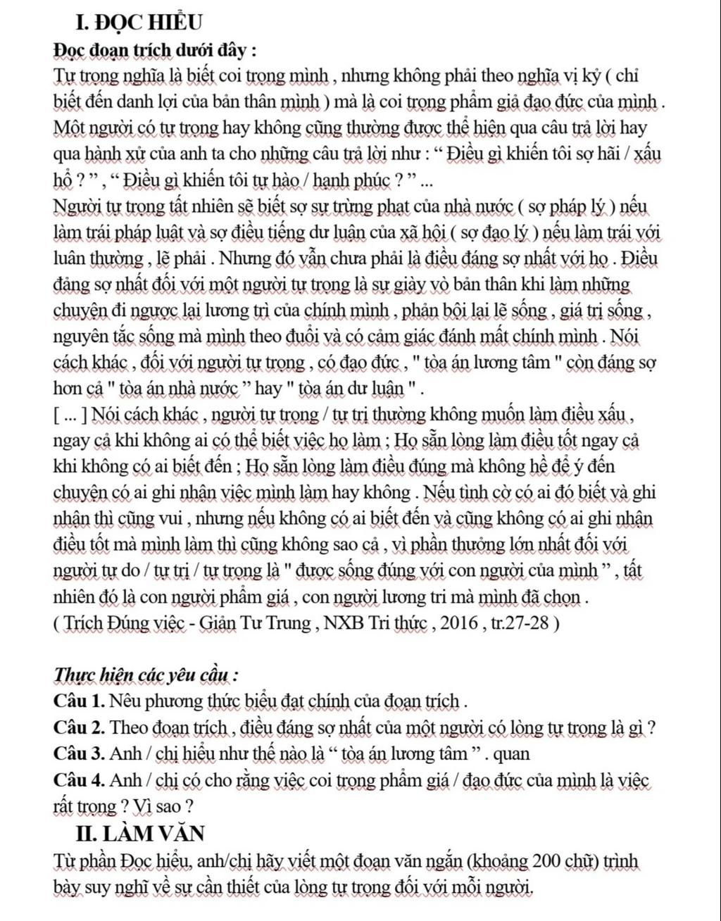 Tự Trọng Nghĩa Là Biết Coi Trọng Mình