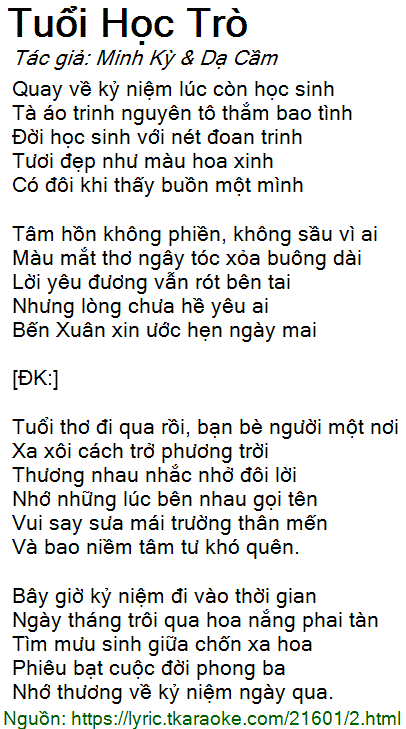 Tuổi Học Trò Lời Bài Hát