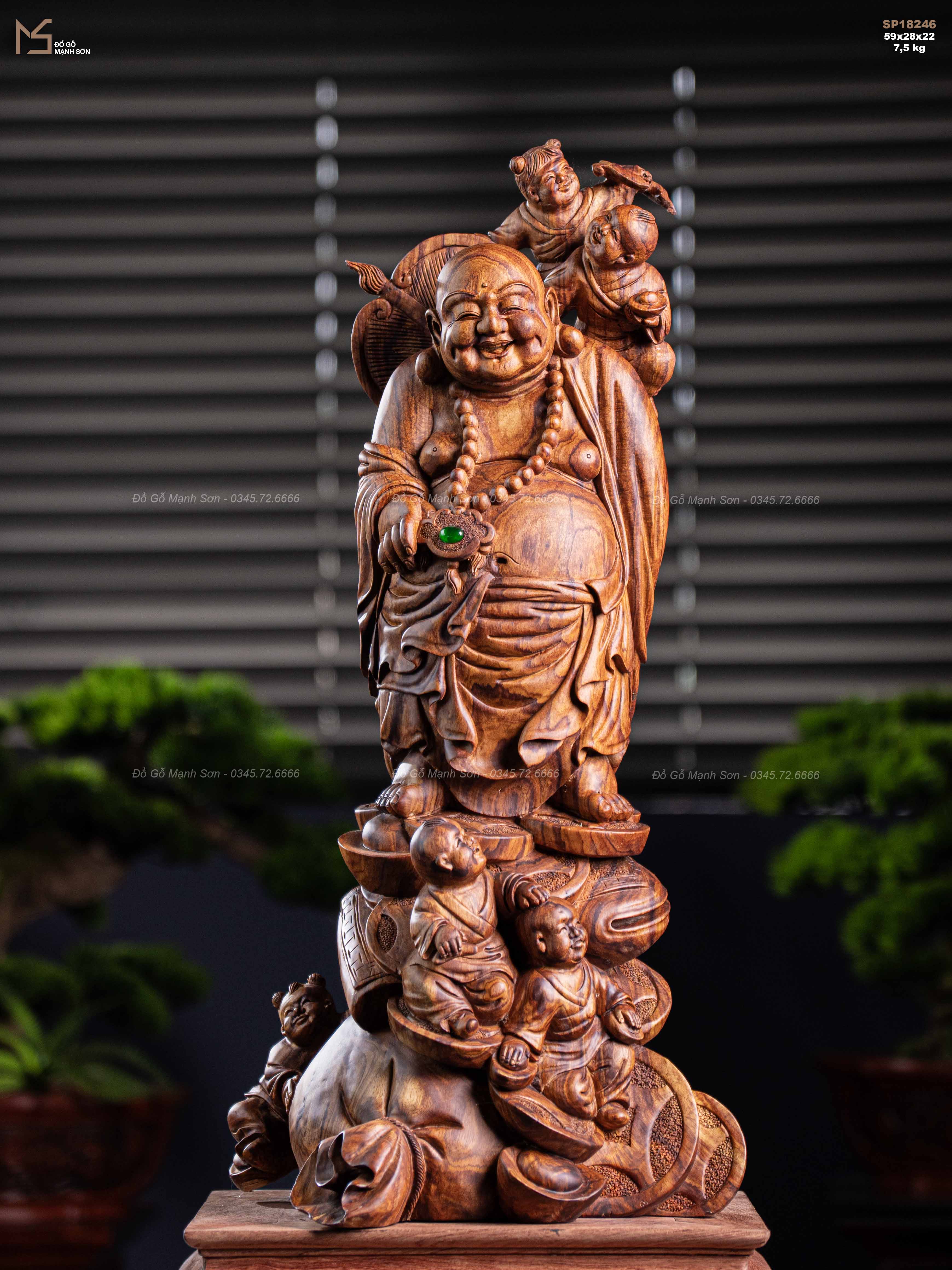 Tượng Di Lặc Đứng Bằng Gỗ