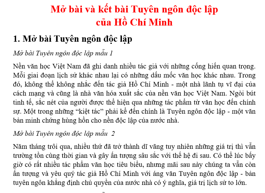 Tuyên Ngôn Độc Lập Mở Bài: Khái Quát và Ý Nghĩa