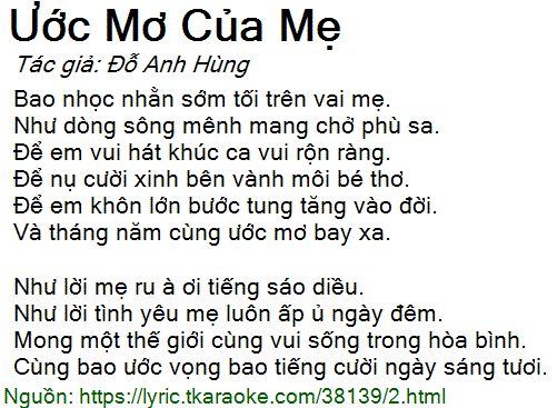 Ước Mơ Của Mẹ Lời Bài Hát