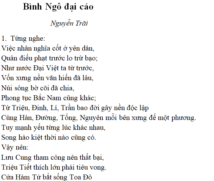Kết nối tri thức Bình Ngô đại cáo - Văn 10