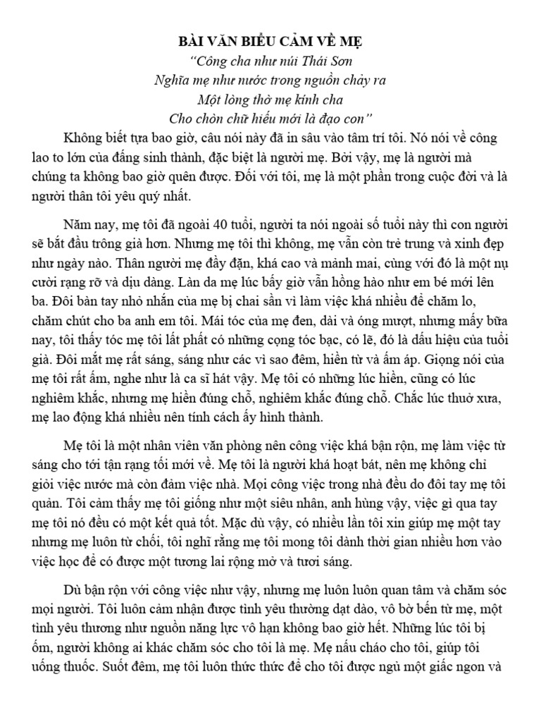 Văn Biểu Cảm Về Mẹ Lớp 10 - Tình Yêu Vô Bờ Bến