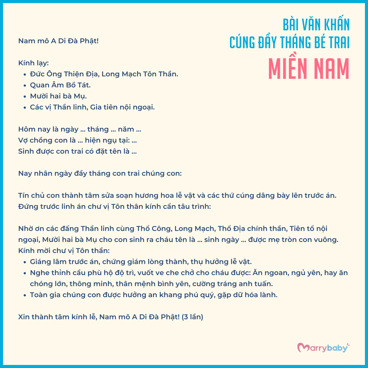 Văn Khấn Đầy Tháng Bé Trai Miền Bắc Chuẩn Nhất