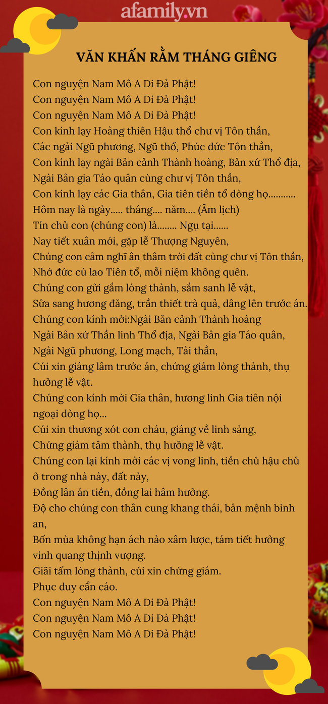 Văn Khấn Gia Tiên Rằm Tháng Giêng