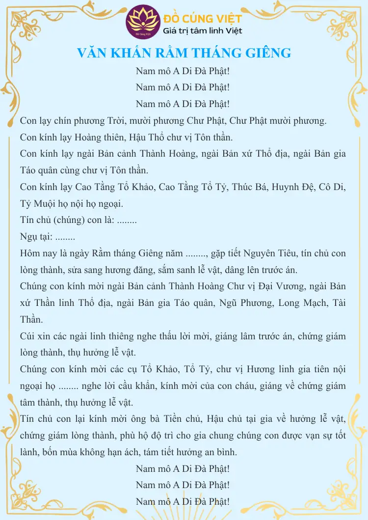 Văn Khấn Gia Tiên Rằm Tháng Giêng Gallery 1