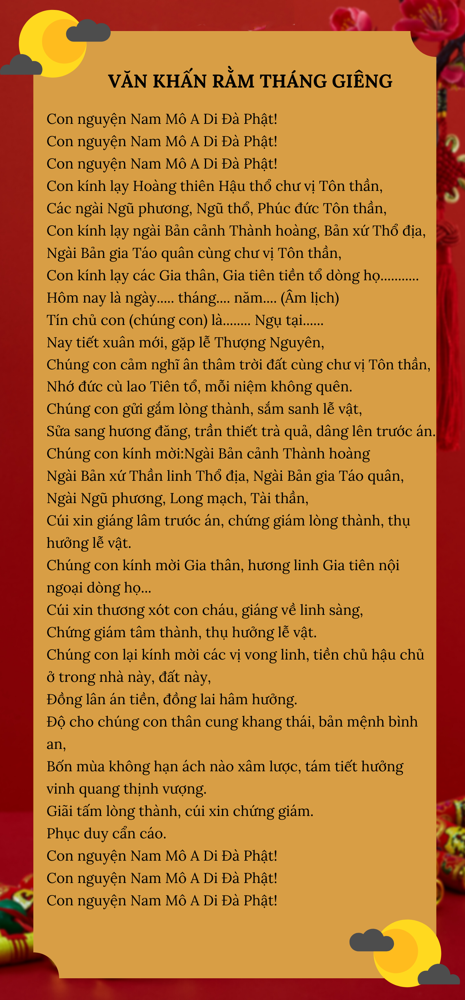 Văn Khấn Rằm Tháng Giêng Gia Tiên Chuẩn Nhất