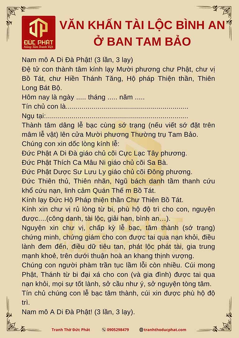 Văn Khấn Tam Bảo Ở Chùa