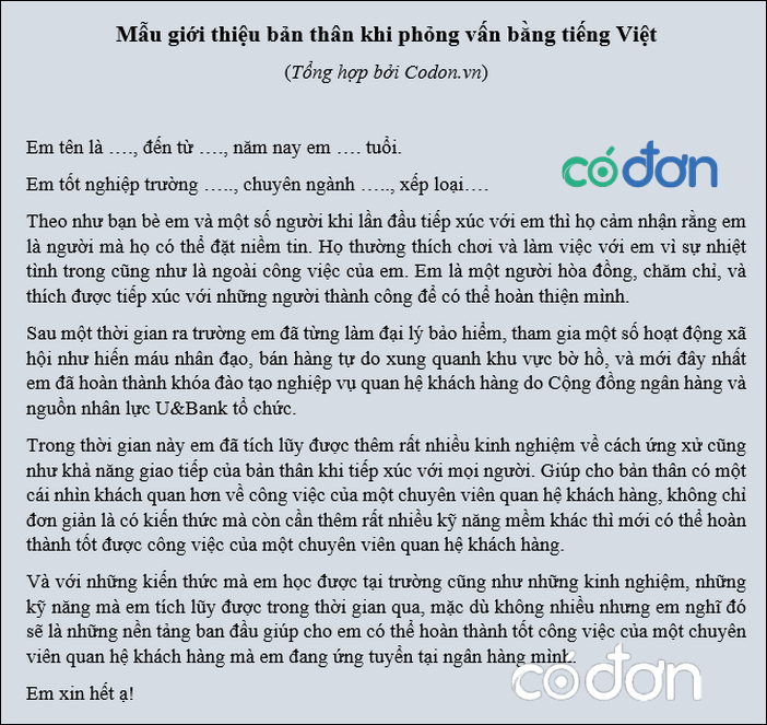 Văn Mẫu Giới Thiệu Bản Thân Khi Phỏng Vấn Chuẩn SEO