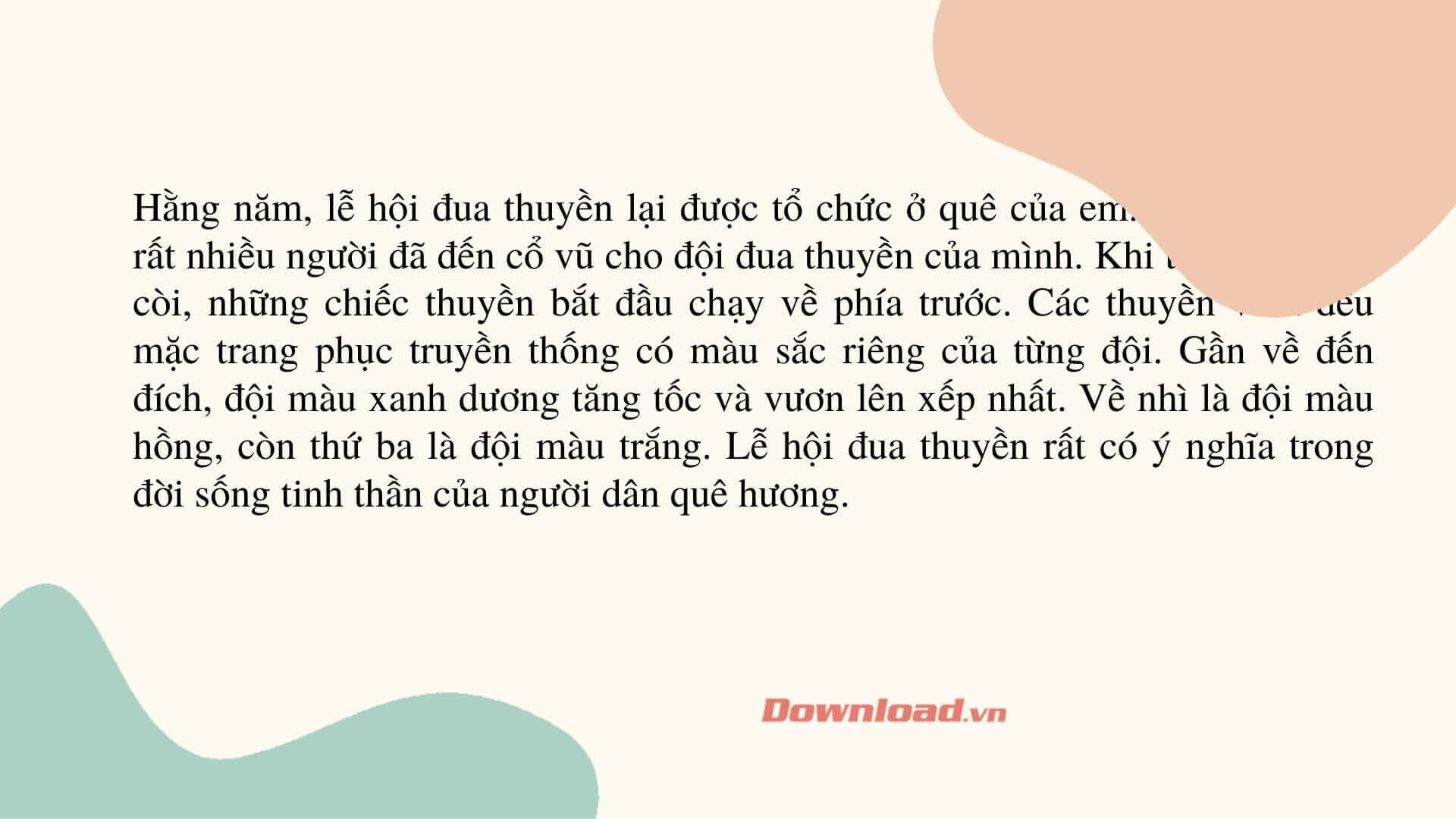 Văn Tả Lễ Hội Đua Thuyền Lớp 3 Ngắn Gọn