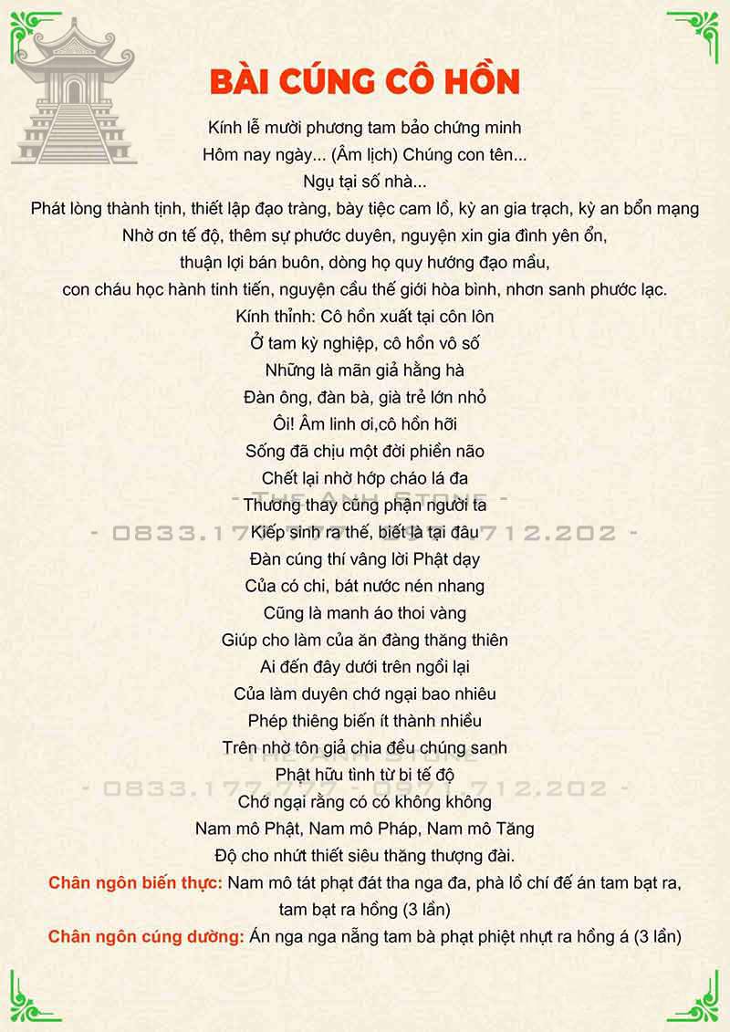 Văn Thỉnh Cô Hồn Chuẩn Nhất