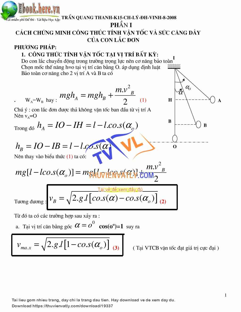 Vận tốc cực đại của con lắc đơn