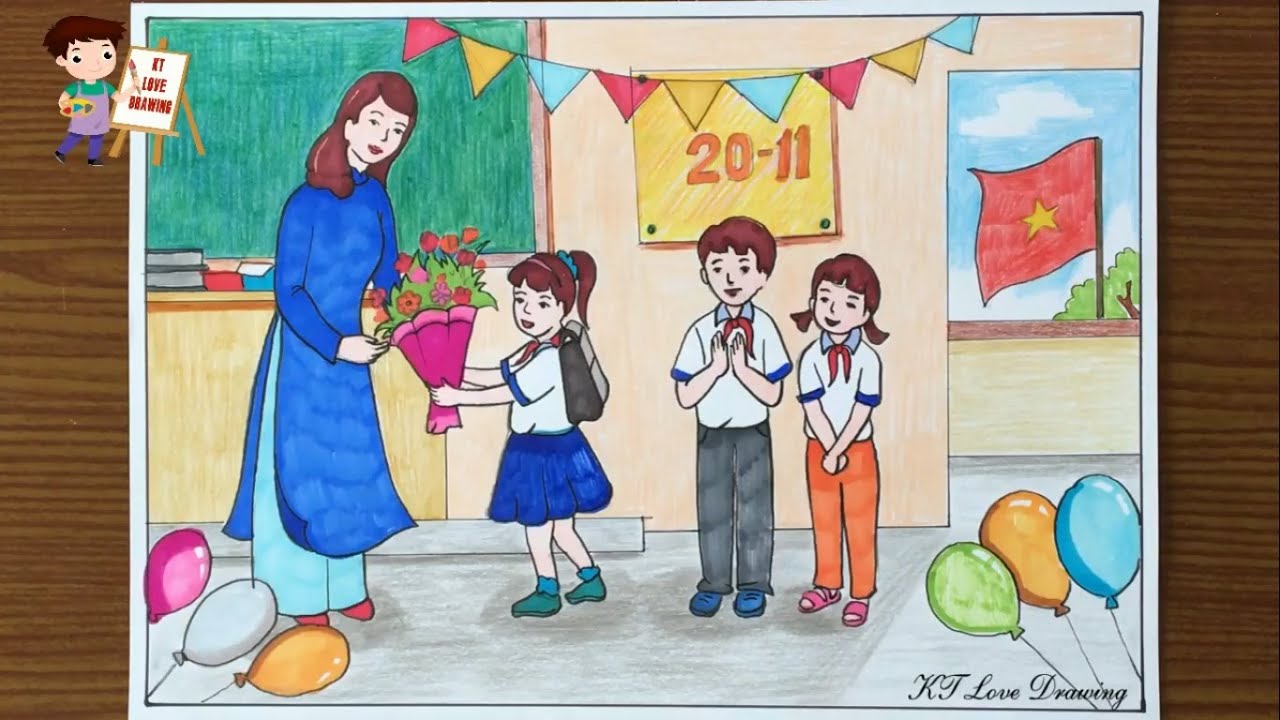 Vẽ tranh 20/11 lớp 8: Ý tưởng và cách vẽ đẹp nhất