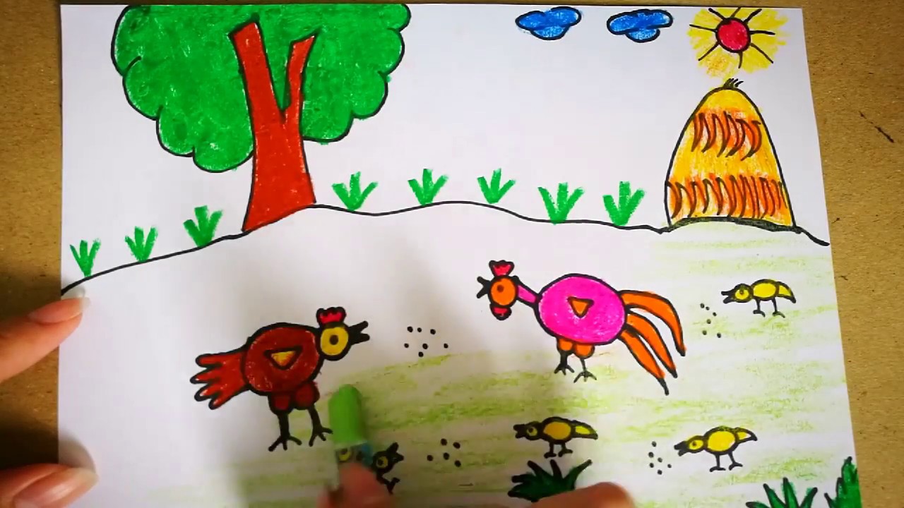 Vẽ đàn gà trong sân