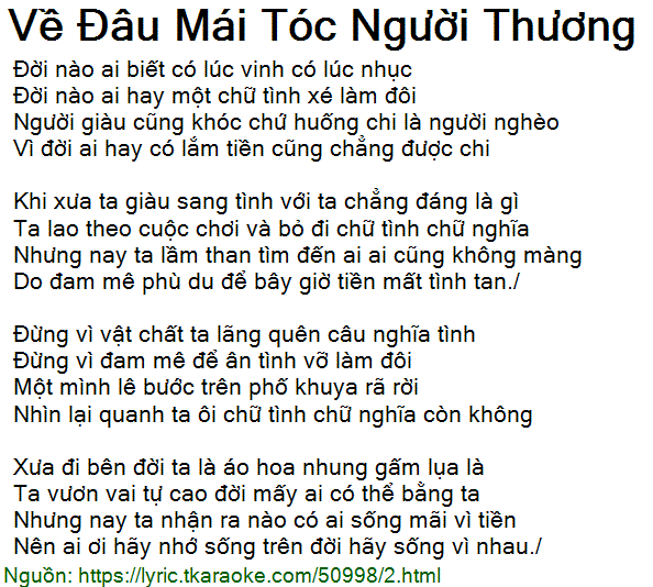 Đâu Mái Tóc Người Thương Lối Bài Hát