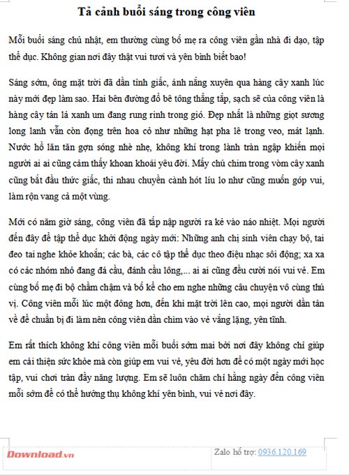 Văn Tả Cảnh Công Viên Lớp 5 Dài Gallery 1