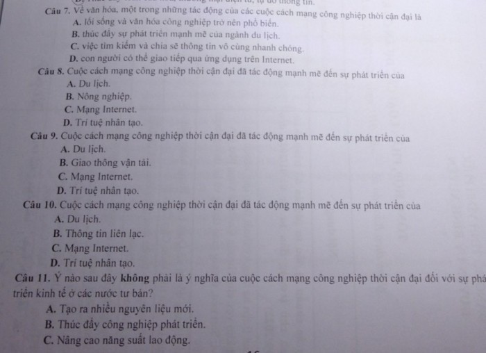 Văn hóa: Một trong những tác động của cuộc Cách mạng công nghiệp thời cận đại là gì?