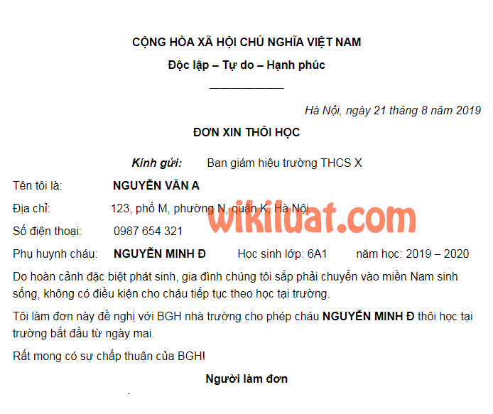 Cách Viết Đơn Xin Thôi Học THCS Gallery 2