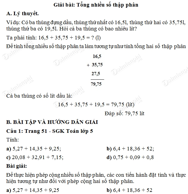 Tổng nhiều số thập phân lớp 5 Gallery 2