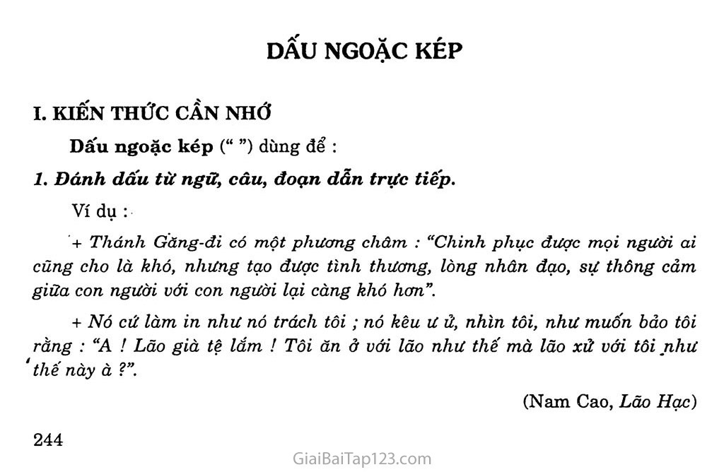 Ví dụ về dấu ngoặc kép lớp 6