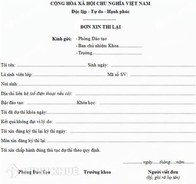 Viết đơn xin thi lại THCS Gallery 2