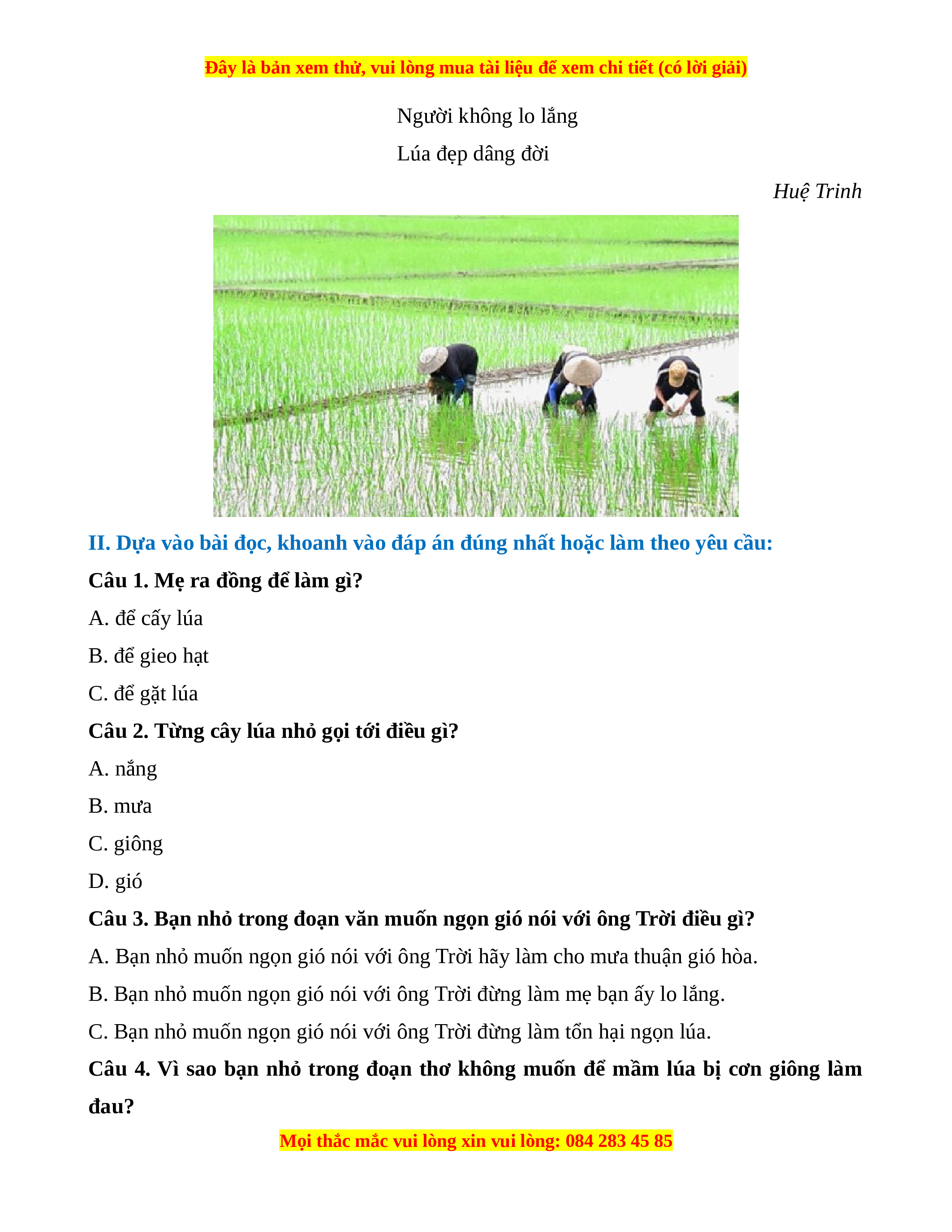 Vì sao bạn nhỏ không muốn mầm lúa bị cơn giông làm đau?