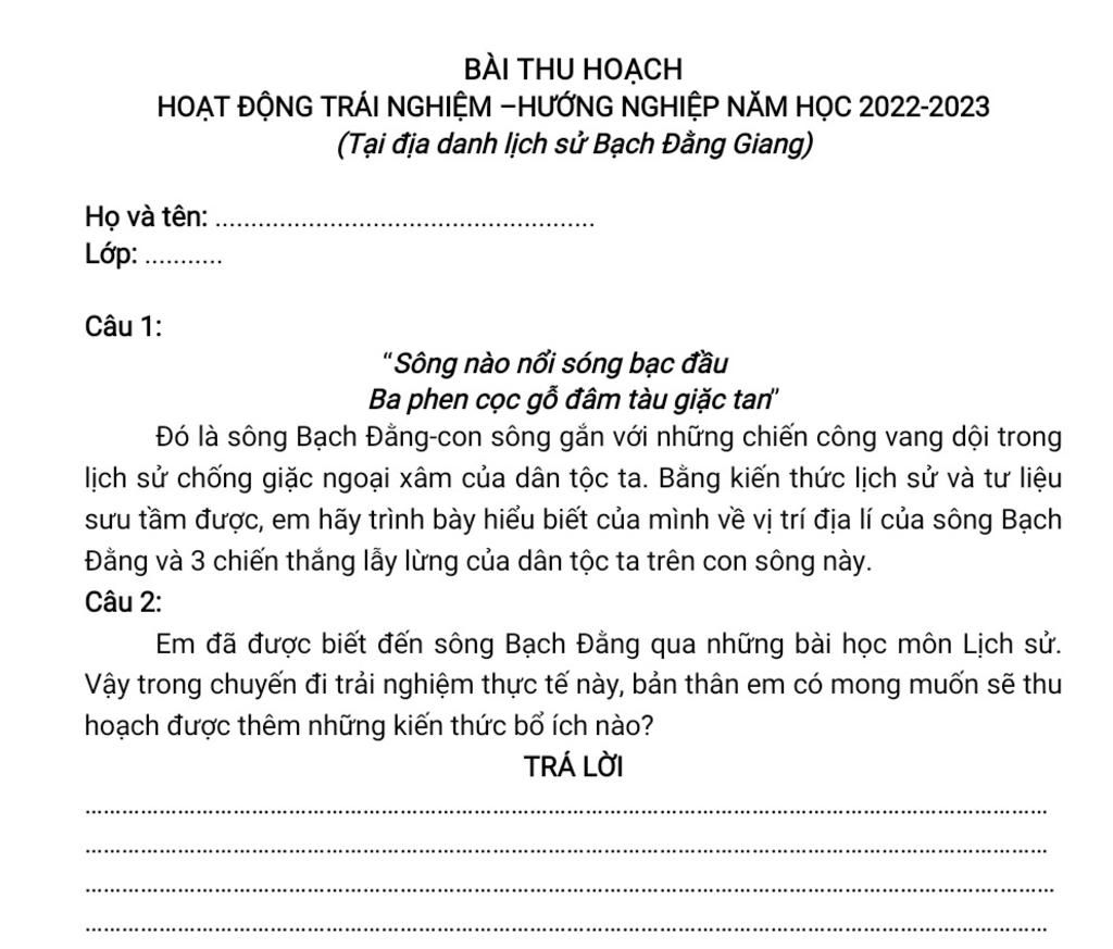 Bài Thu Hoạch Về Trận Bạch Đằng Giang