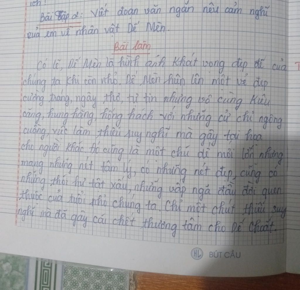 Viết đoạn văn cảm nhận về nhân vật Dế Mèn