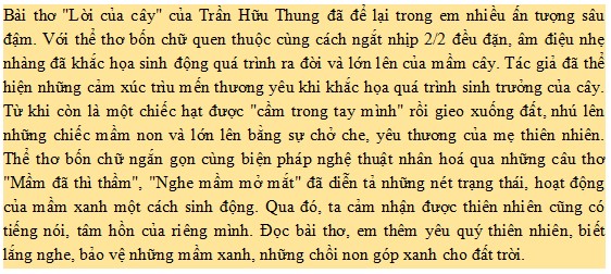 Cảm xúc về bài thơ Lời của cây