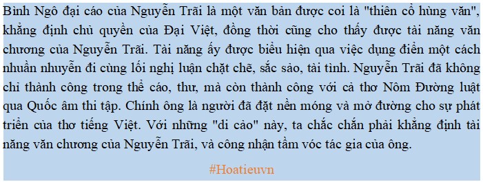 Nhận xét về tài năng văn chương của Nguyễn Trãi