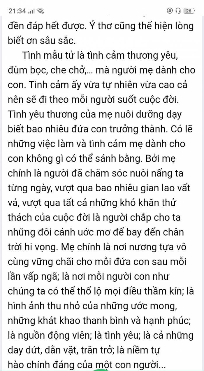 Suy nghĩ về tình mẫu tử